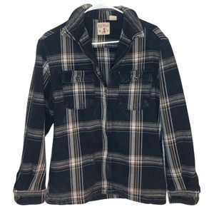 Vintage Zip Up Plaid Flannel Shacket Blue and Brown Shirt Jacket